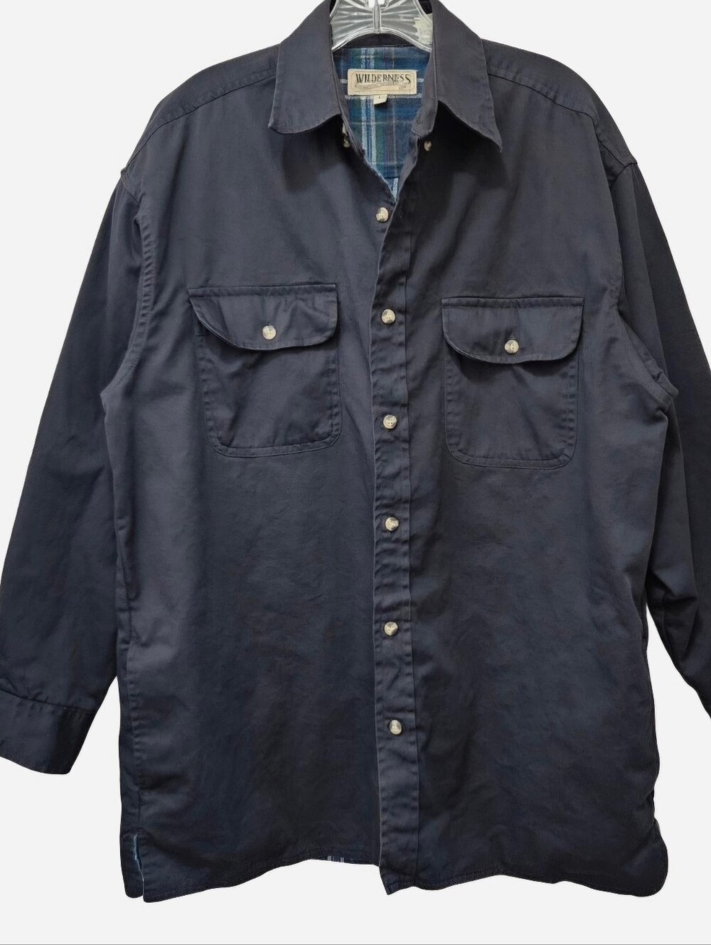 Wilderness Navy Blue Shirt Jacket Button Down with Pockets Men's Size Large
